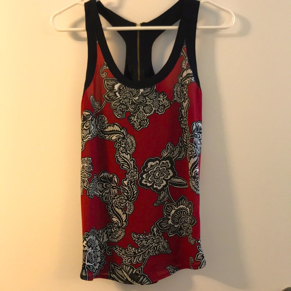 express | red & black floral sleeveless top